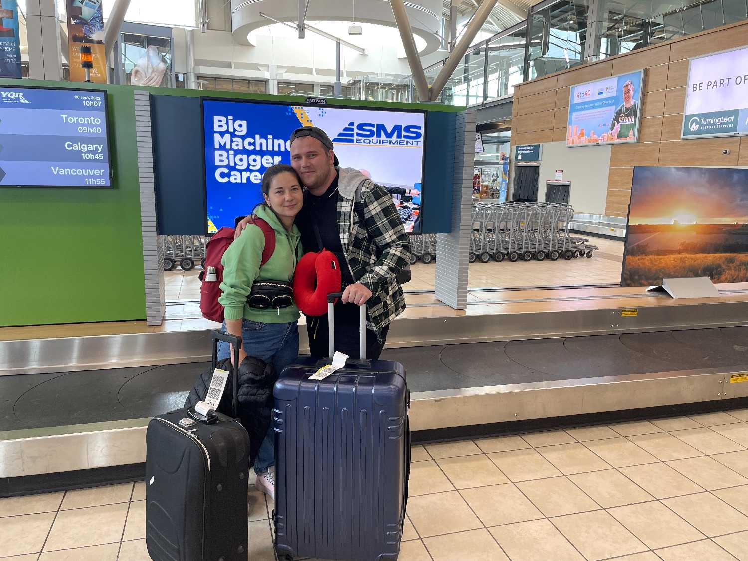 Ivan Fatieiev and Diana Kuchynska arrived at the Regina airport Tuesday morning and will be moving into a house in Moosomin today. There are several more Ukrainian families on the way, and more furniture is needed for them.